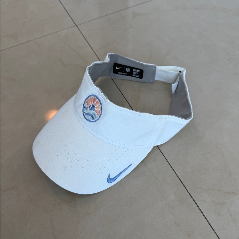 Nike White Visor with Light Blue Swoosh and Multicolor Sun Patch